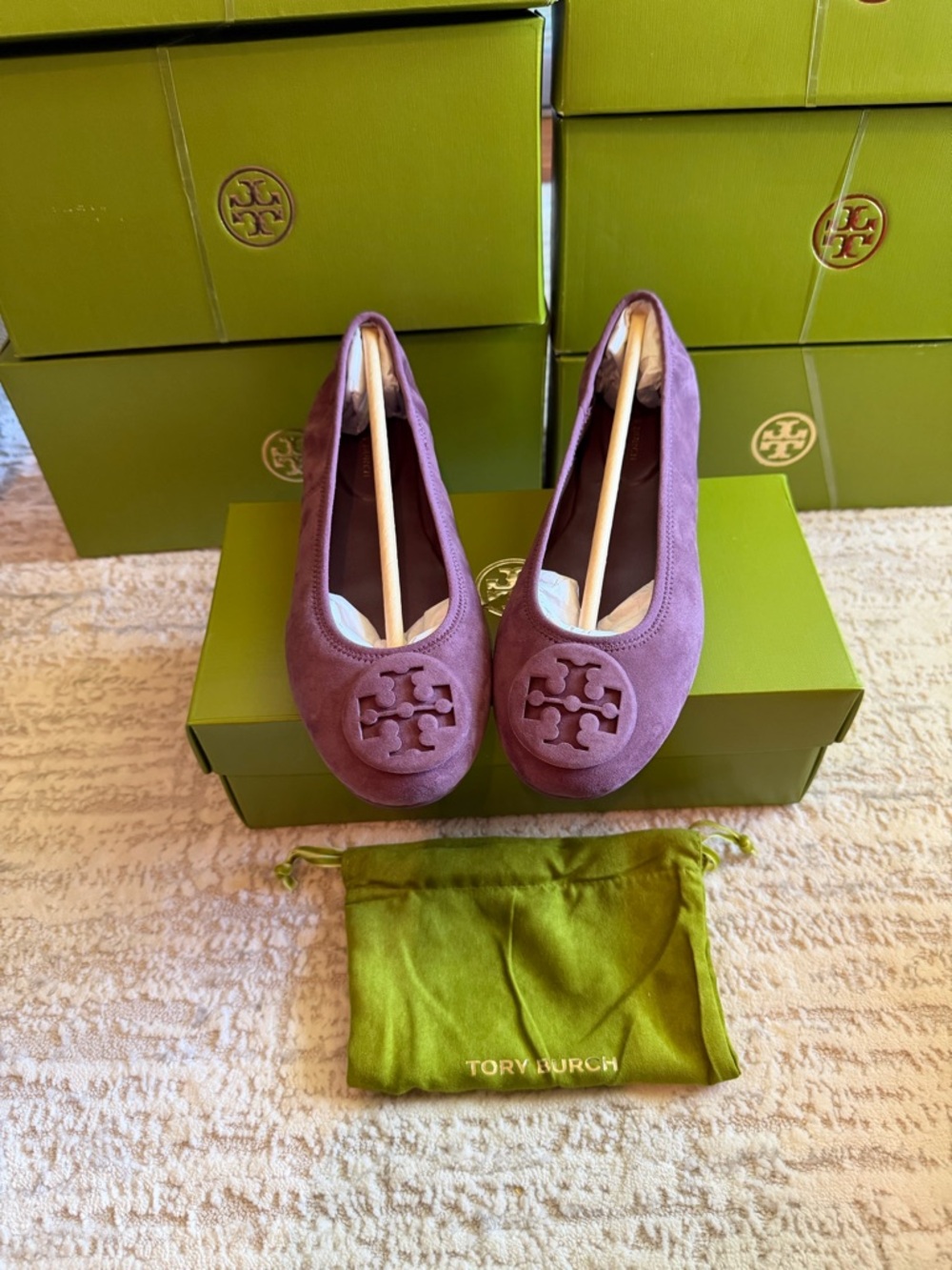 Tory Burch Plum Suede Logo Ballet Flats